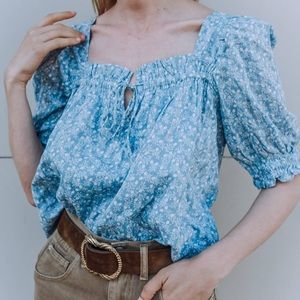 Blue floral square neck peasant top - & Other Stories